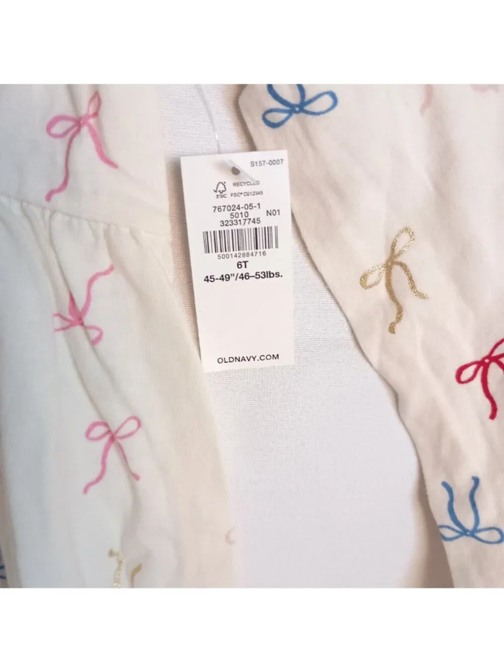 Old Navy Bow Print Long Sleeve Dress Toddler Girls 6T NWT Cotton Blend